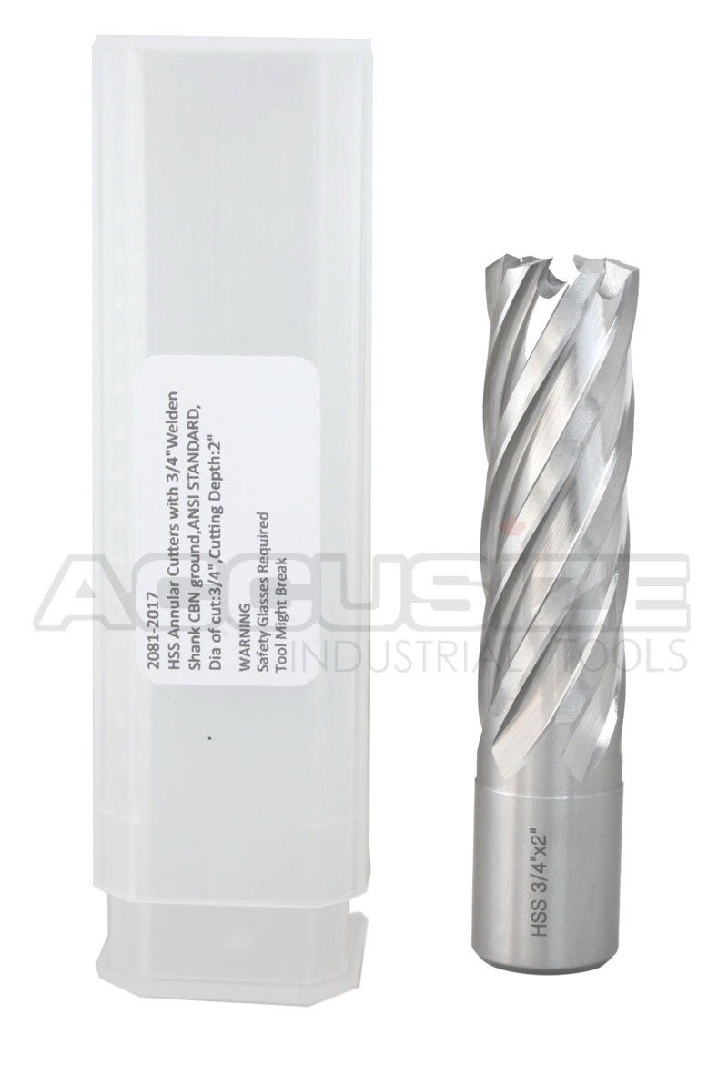 Fraises annulaires H.S.S. de 2" Profondeur de coupe avec tige Weldon 3/4" ou 1-1/4 po, sol CBN, norme ANSI
