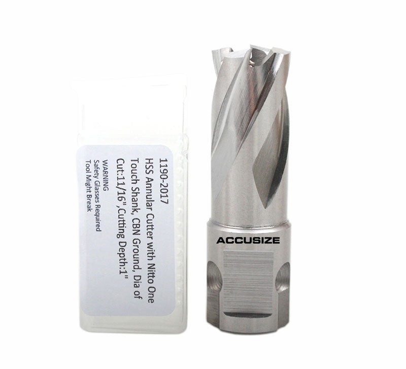 Fraise annulaire HSS avec tige Nitto One Touch, sol CBN, profondeur de coupe 1"