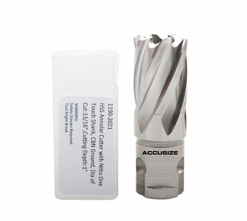 Fraise annulaire HSS avec tige Nitto One Touch, sol CBN, profondeur de coupe 1"
