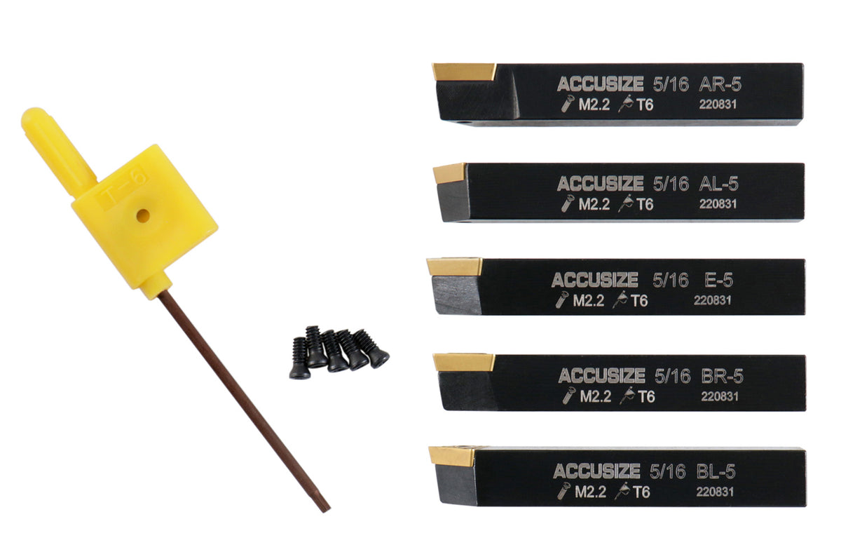 5/16'' by 2'' Oal 5 Pc Indexable Turning Tool Set with Tcmt1.8(1.5) Carbide Inserts, 2380-5042