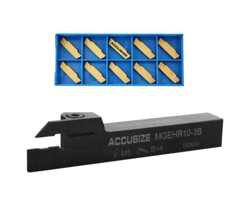 5/8'' x 5/8" Cut-Off Holder, Parting Tool, Mgehr10-3b of 2387-2005 with 10 Carbide Inserts for Cutting Steel 2387-0005ins