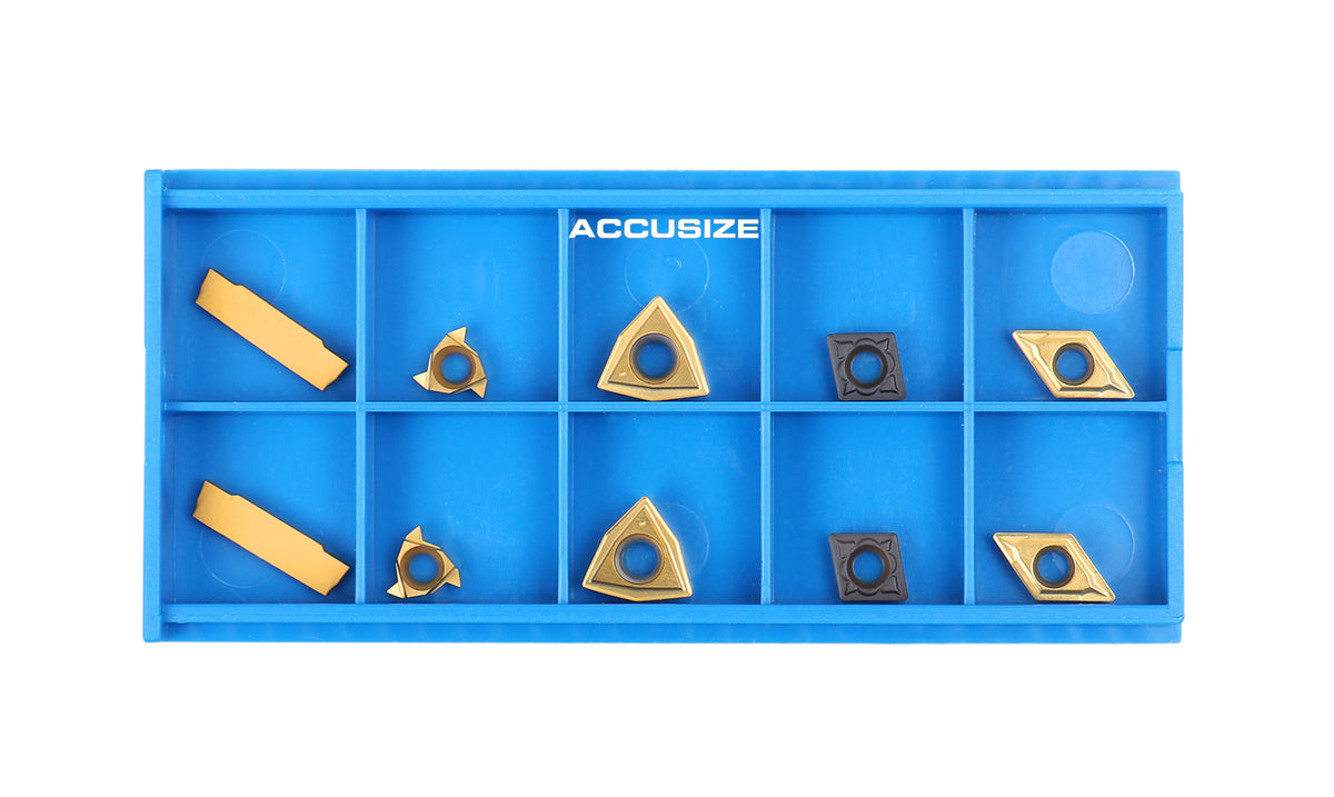 2 pièces de chaque type d'inserts en carbure pour les jeux d'outils de tournage en carbure Accusize 7ps indexables, enduit CVD et revêtu d'étain, total de 10 pièces