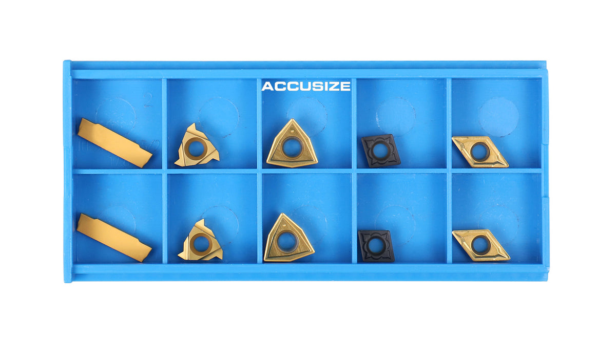 2 pièces de chaque type d'inserts en carbure pour les jeux d'outils de tournage en carbure Accusize 7ps indexables, enduit CVD et revêtu d'étain, total de 10 pièces