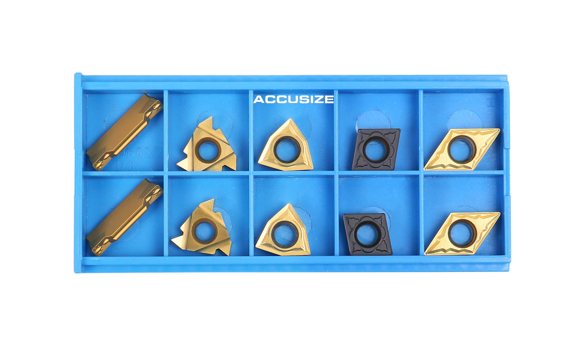 2 pièces de chaque type d'inserts en carbure pour les jeux d'outils de tournage en carbure Accusize 7ps indexables, enduit CVD et revêtu d'étain, total de 10 pièces