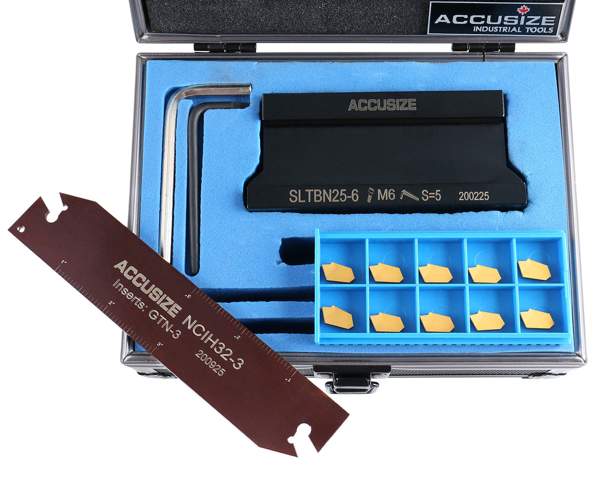 1'' Self-Lock Block Sltbn25.4-6 with 10 Pcs Gtn-3 Carbide Inserts and 1 Pc 0.120'' Width Ncih32-3 Blade, 2410-1010