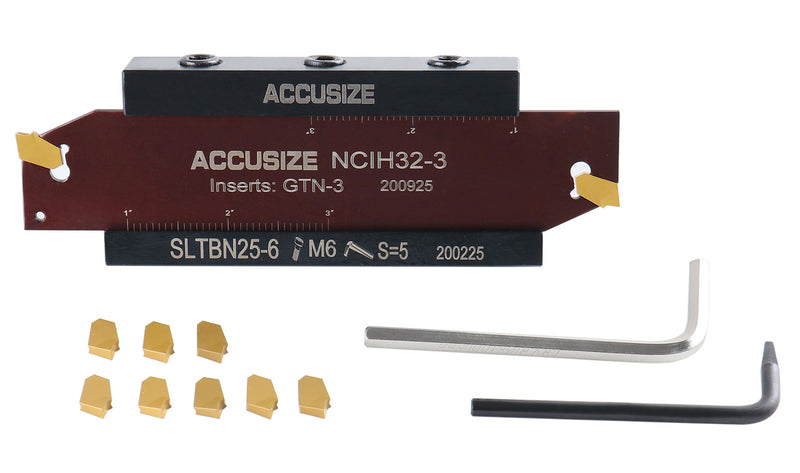 1'' Self-Lock Block Sltbn25.4-6 with 10 Pcs Gtn-3 Carbide Inserts and 1 Pc 0.120'' Width Ncih32-3 Blade, 2410-1010