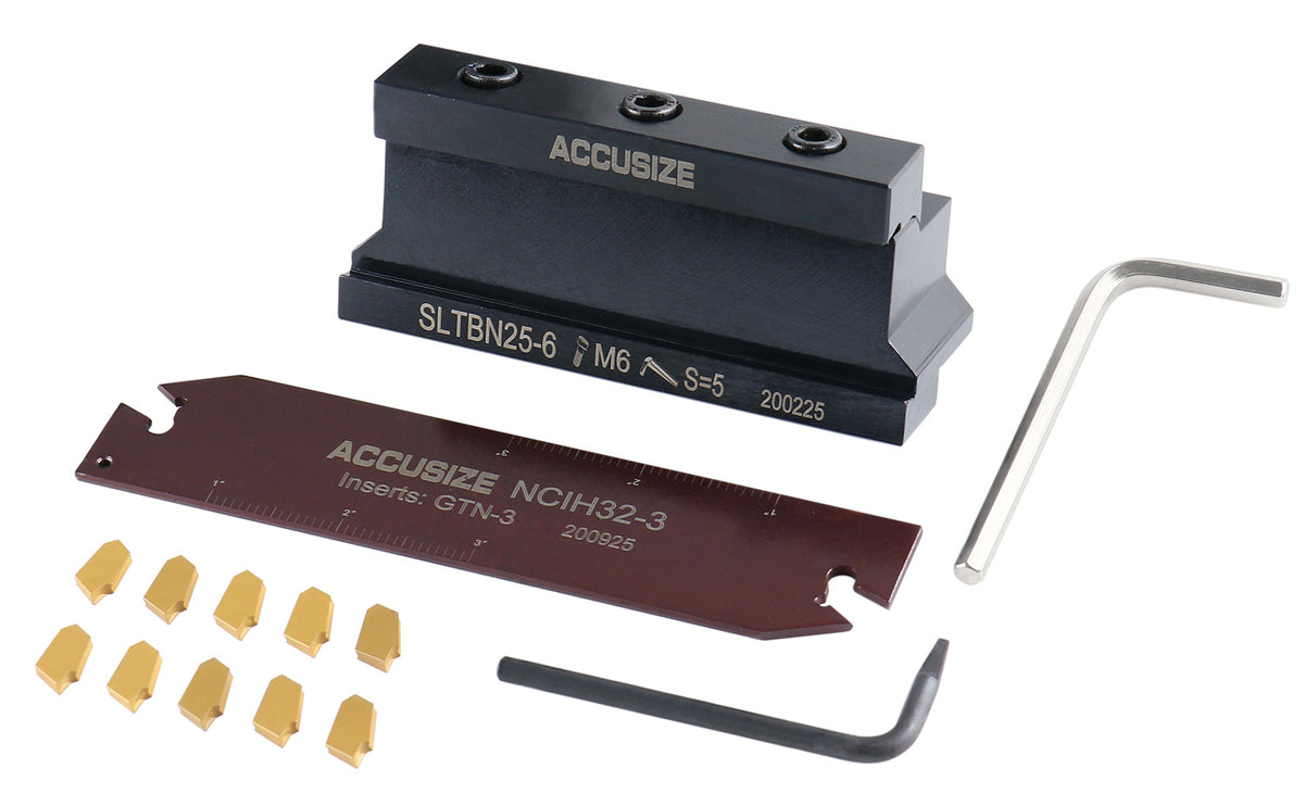 1'' Self-Lock Block Sltbn25.4-6 with 10 Pcs Gtn-3 Carbide Inserts and 1 Pc 0.120'' Width Ncih32-3 Blade, 2410-1010