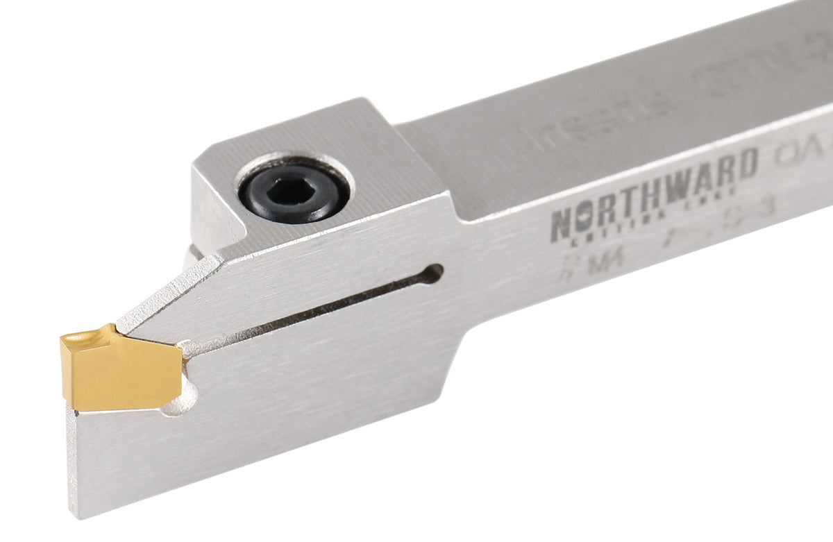 3/8'' by 1/2'' Heavy Duty Indexable Grooving/Parting Holder with a Gtn-2 Tin Coated Carbide Insert, 2415-5022