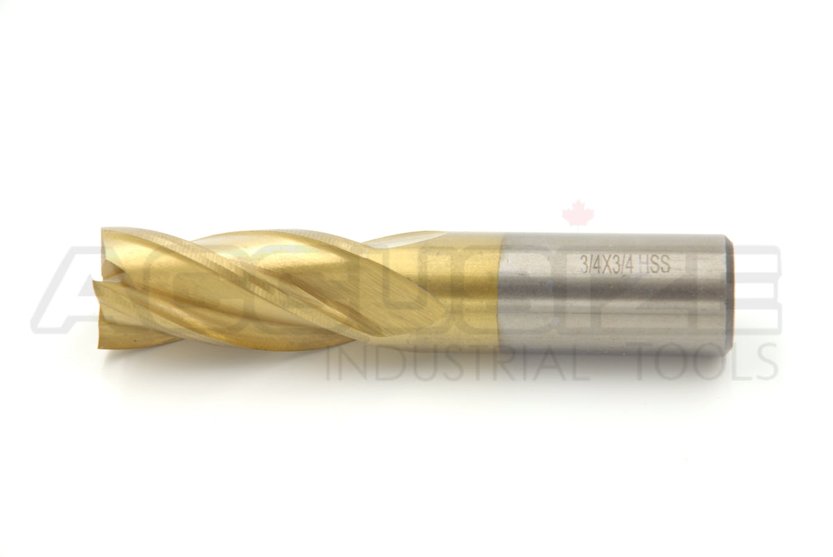 H.S.S. End Mills, TIN Coated, 4 Flute
