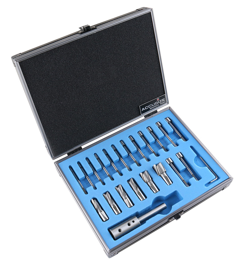 21 Piece High Speed Steel Interchangeable Pilot Counterbore Set, Imperial Size & Metric Size