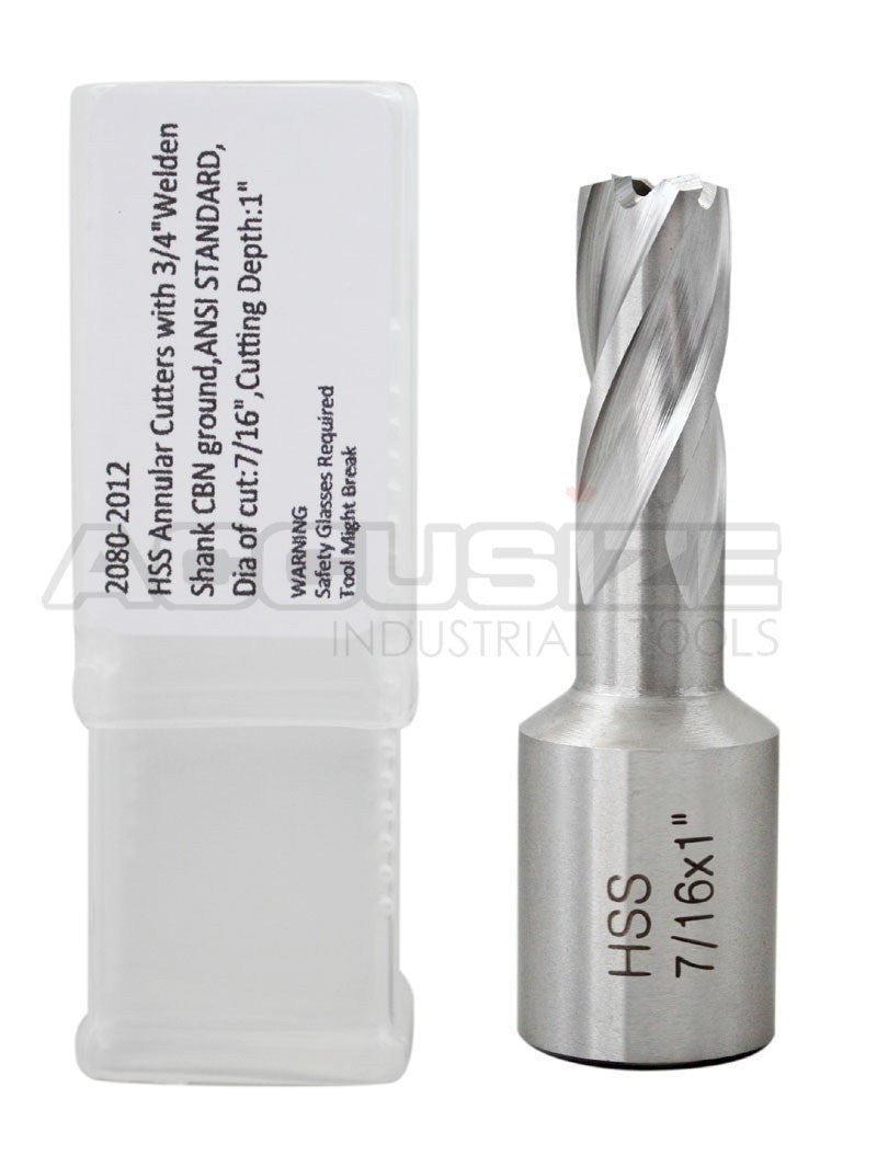Fraises annulaires H.S.S. de 1" Profondeur de coupe, avec tige Weldon 3/4" ou 1-1/4 po, Ground CBN, ANSI STANDARD