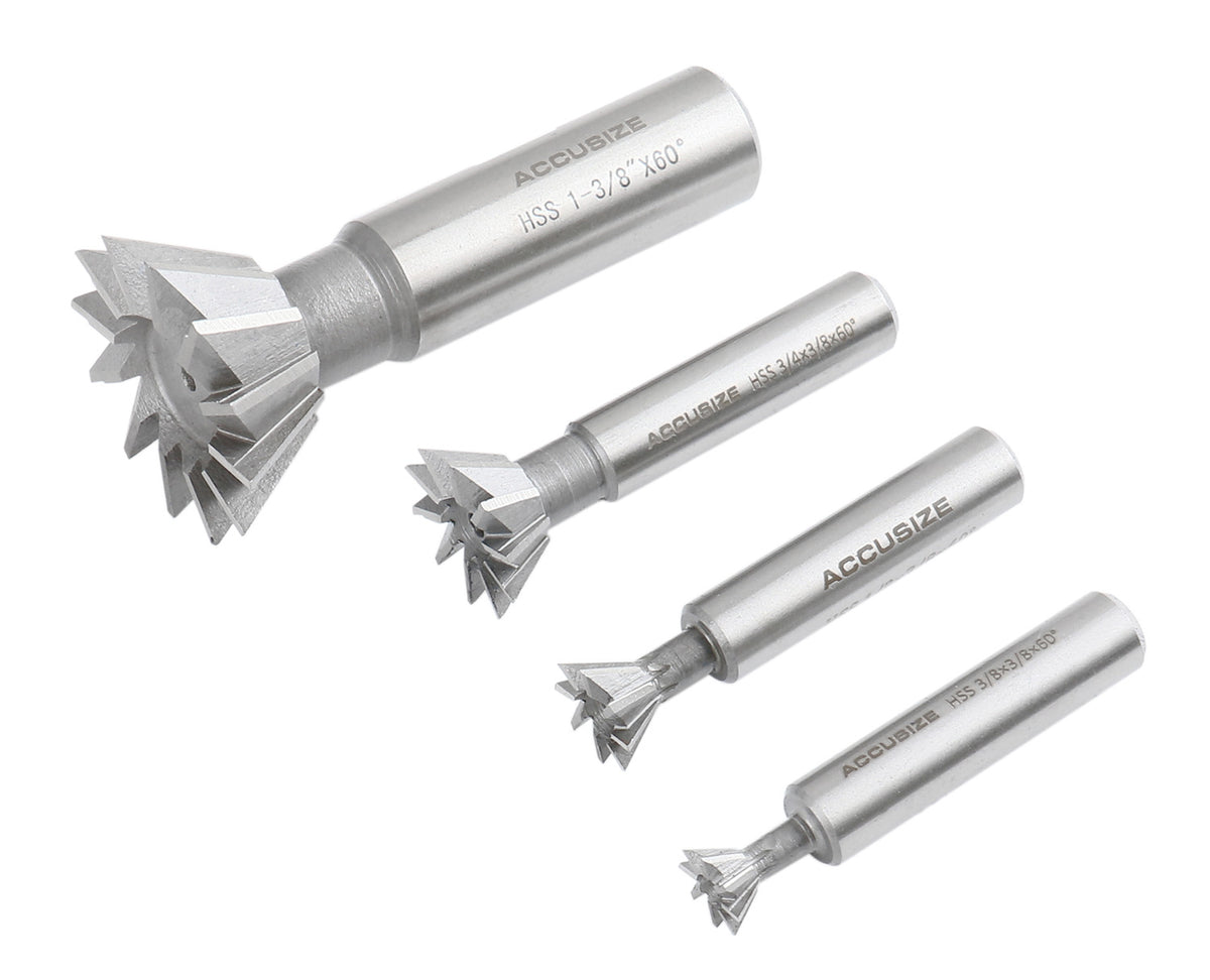 4 Pc 60 Degree H.S.S. Dovetail Angular Cutters, Right Hand Weldon Shank, 4400-6206