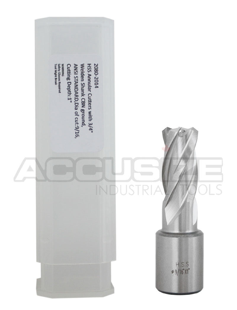 Fraises annulaires H.S.S. de 1" Profondeur de coupe, avec tige Weldon 3/4" ou 1-1/4 po, Ground CBN, ANSI STANDARD