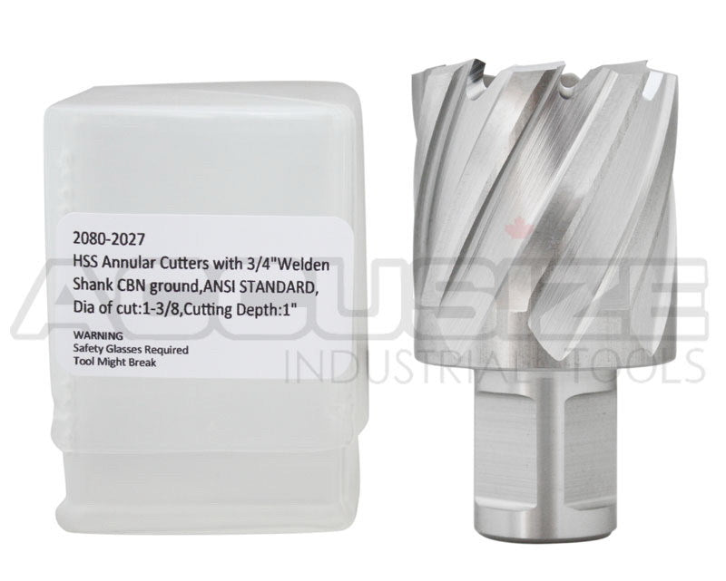 Fraises annulaires H.S.S. de 1" Profondeur de coupe, avec tige Weldon 3/4" ou 1-1/4 po, Ground CBN, ANSI STANDARD