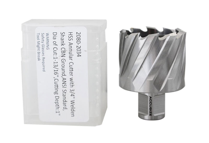 Fraises annulaires H.S.S. de 1" Profondeur de coupe, avec tige Weldon 3/4" ou 1-1/4 po, Ground CBN, ANSI STANDARD