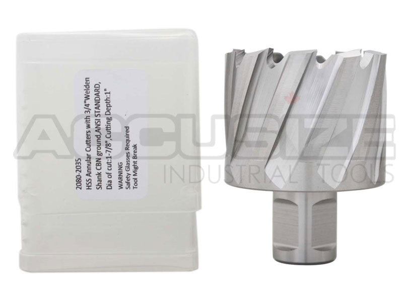 Fraises annulaires H.S.S. de 1" Profondeur de coupe, avec tige Weldon 3/4" ou 1-1/4 po, Ground CBN, ANSI STANDARD