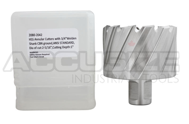 Fraises annulaires H.S.S. de 1" Profondeur de coupe, avec tige Weldon 3/4" ou 1-1/4 po, Ground CBN, ANSI STANDARD