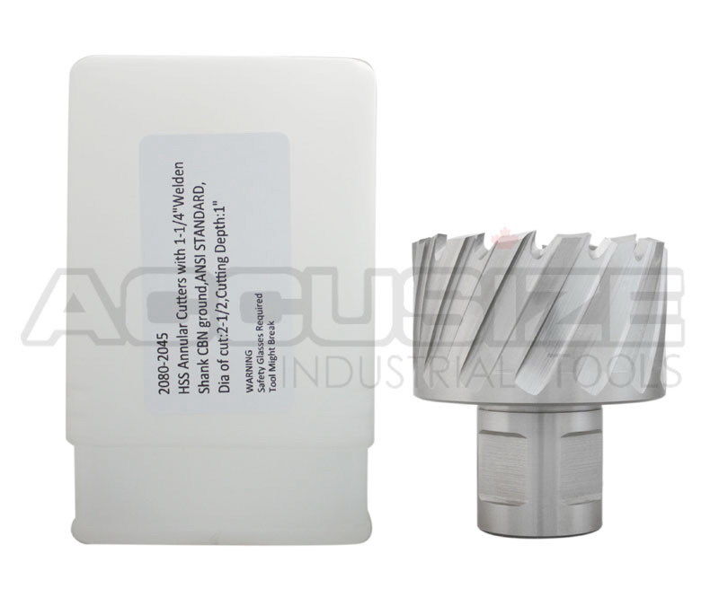 Fraises annulaires H.S.S. de 1" Profondeur de coupe, avec tige Weldon 3/4" ou 1-1/4 po, Ground CBN, ANSI STANDARD