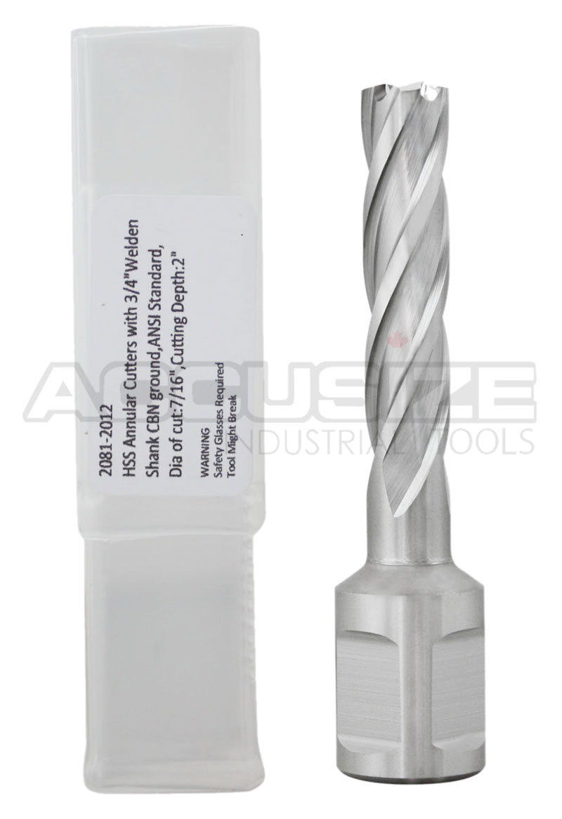 Fraises annulaires H.S.S. de 2" Profondeur de coupe avec tige Weldon 3/4" ou 1-1/4 po, sol CBN, norme ANSI