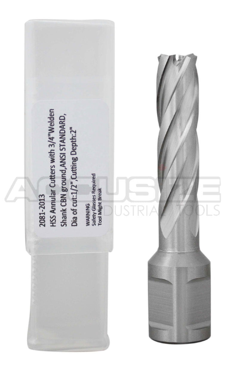 Fraises annulaires H.S.S. de 2" Profondeur de coupe avec tige Weldon 3/4" ou 1-1/4 po, sol CBN, norme ANSI