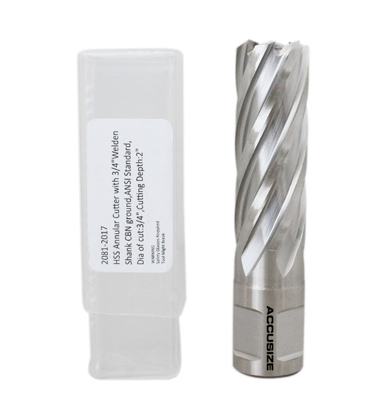 Fraises annulaires H.S.S. de 2" Profondeur de coupe avec tige Weldon 3/4" ou 1-1/4 po, sol CBN, norme ANSI