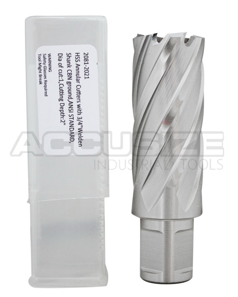 Fraises annulaires H.S.S. de 2" Profondeur de coupe avec tige Weldon 3/4" ou 1-1/4 po, sol CBN, norme ANSI