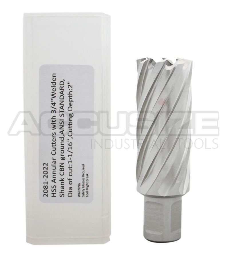 Fraises annulaires H.S.S. de 2" Profondeur de coupe avec tige Weldon 3/4" ou 1-1/4 po, sol CBN, norme ANSI
