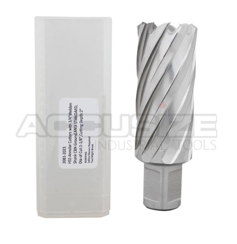 Fraises annulaires H.S.S. de 2" Profondeur de coupe avec tige Weldon 3/4" ou 1-1/4 po, sol CBN, norme ANSI