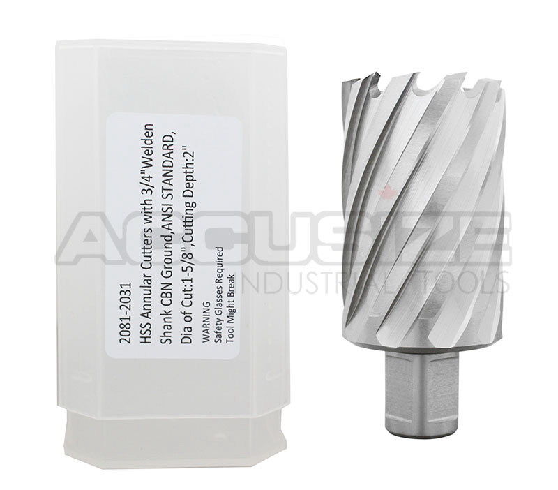 Fraises annulaires H.S.S. de 2" Profondeur de coupe avec tige Weldon 3/4" ou 1-1/4 po, sol CBN, norme ANSI