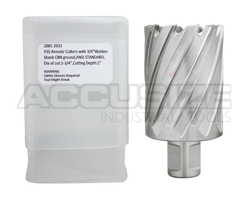 Fraises annulaires H.S.S. de 2" Profondeur de coupe avec tige Weldon 3/4" ou 1-1/4 po, sol CBN, norme ANSI