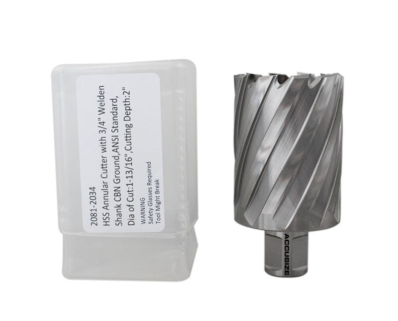 Fraises annulaires H.S.S. de 2" Profondeur de coupe avec tige Weldon 3/4" ou 1-1/4 po, sol CBN, norme ANSI
