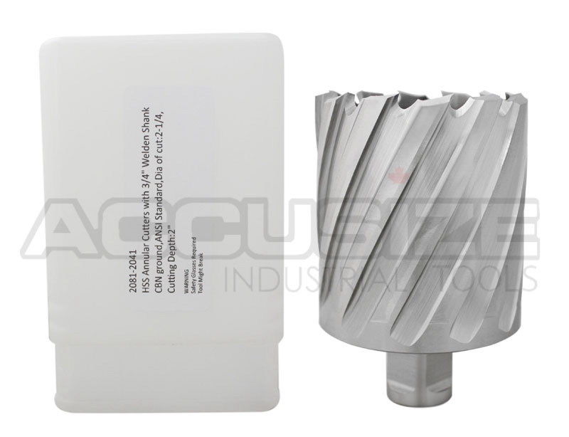Fraises annulaires H.S.S. de 2" Profondeur de coupe avec tige Weldon 3/4" ou 1-1/4 po, sol CBN, norme ANSI