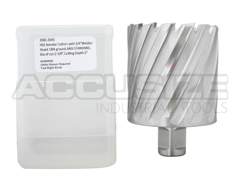 Fraises annulaires H.S.S. de 2" Profondeur de coupe avec tige Weldon 3/4" ou 1-1/4 po, sol CBN, norme ANSI