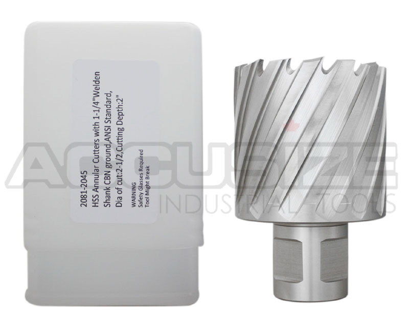 Fraises annulaires H.S.S. de 2" Profondeur de coupe avec tige Weldon 3/4" ou 1-1/4 po, sol CBN, norme ANSI