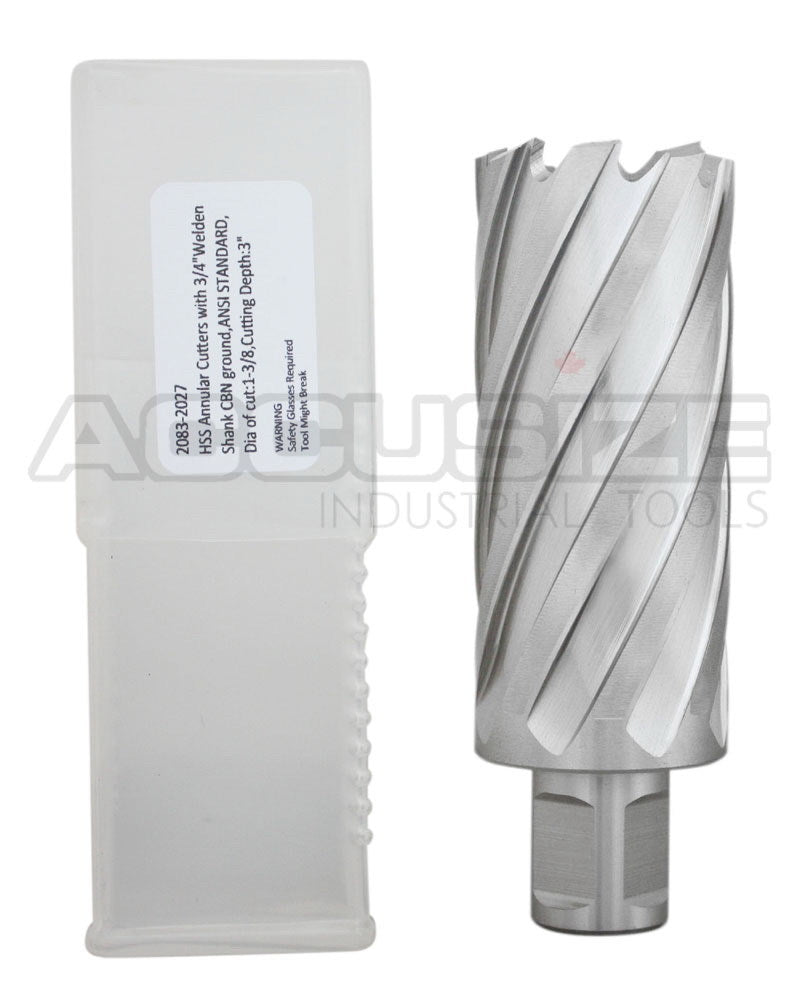 Fraises annulaires H.S.S. 3" Profondeur de coupe avec tige Weldon 3/4", sol CBN, norme ANSI
