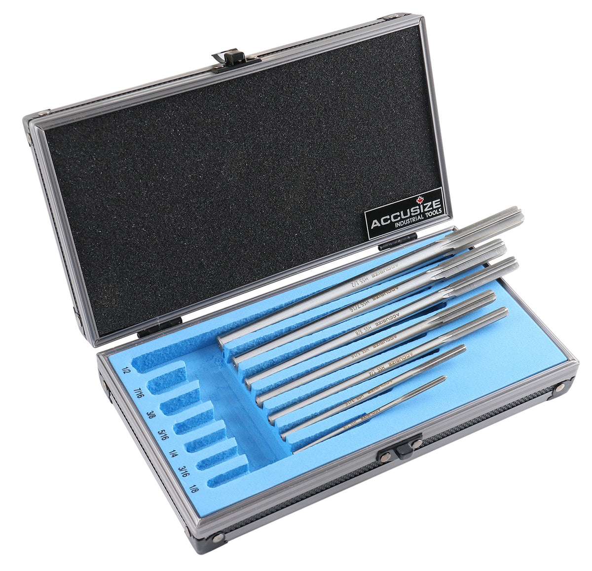 HSS M2 Premium Chucking Reamer Sets, Straight Flute, Straight Shank, Right Hand Cut, ANSI, in Aluminum Case
