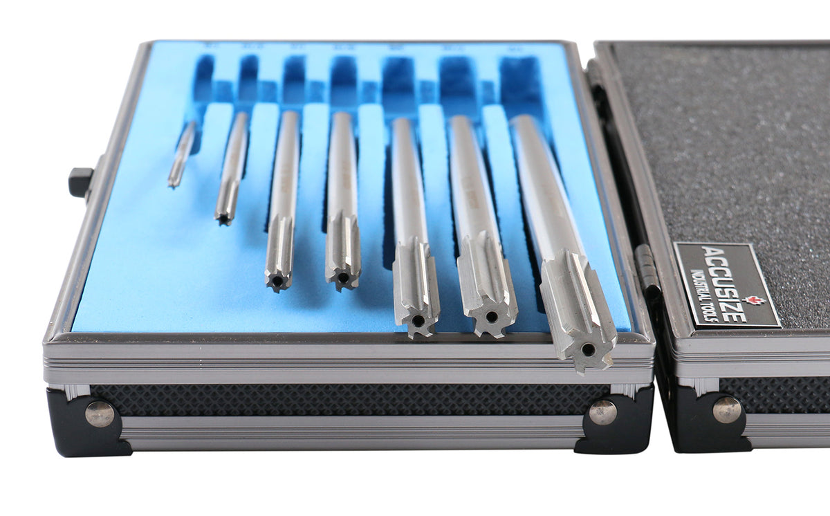 HSS M2 Premium Chucking Reamer Sets, Straight Flute, Straight Shank, Right Hand Cut, ANSI, in Aluminum Case