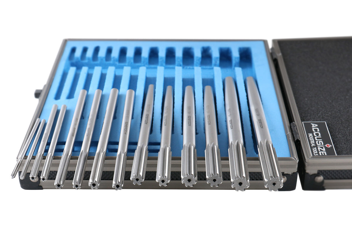 HSS M2 Premium Chucking Reamer Sets, Straight Flute, Straight Shank, Right Hand Cut, ANSI, in Aluminum Case