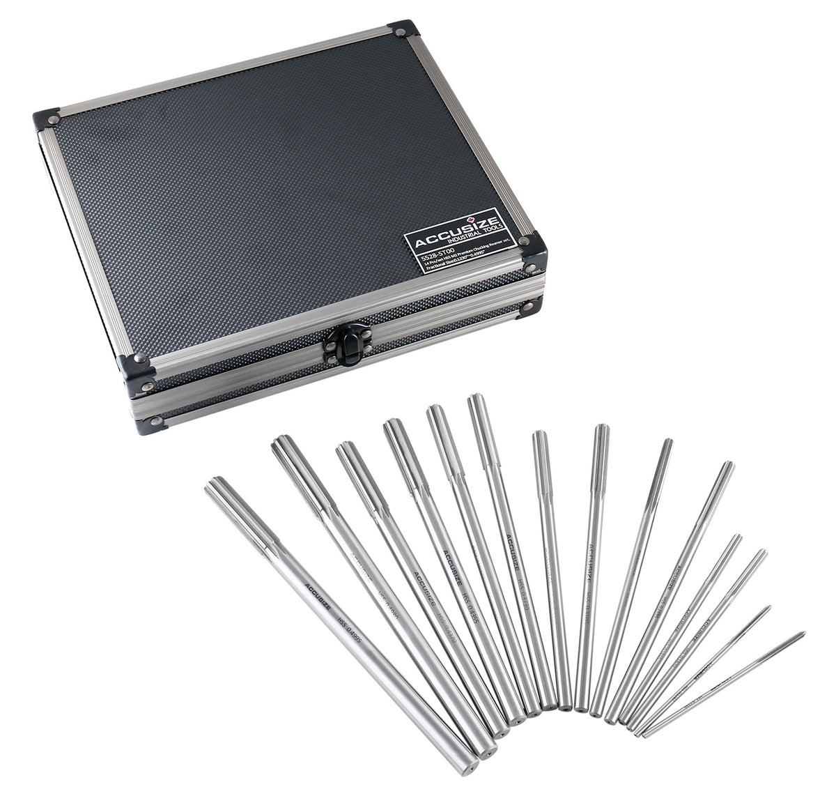 HSS M2 Premium Chucking Reamer Sets, Straight Flute, Straight Shank, Right Hand Cut, ANSI, in Aluminum Case