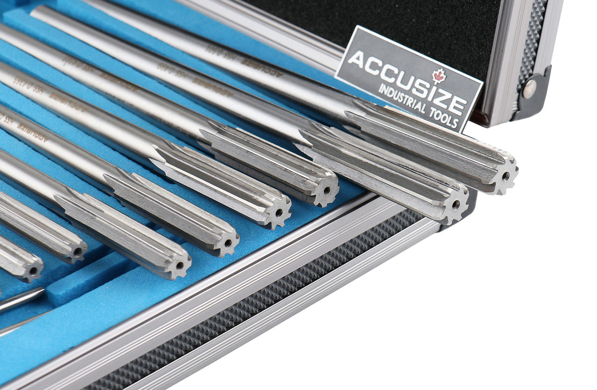 HSS M2 Premium Chucking Reamer Sets, Straight Flute, Straight Shank, Right Hand Cut, ANSI, in Aluminum Case