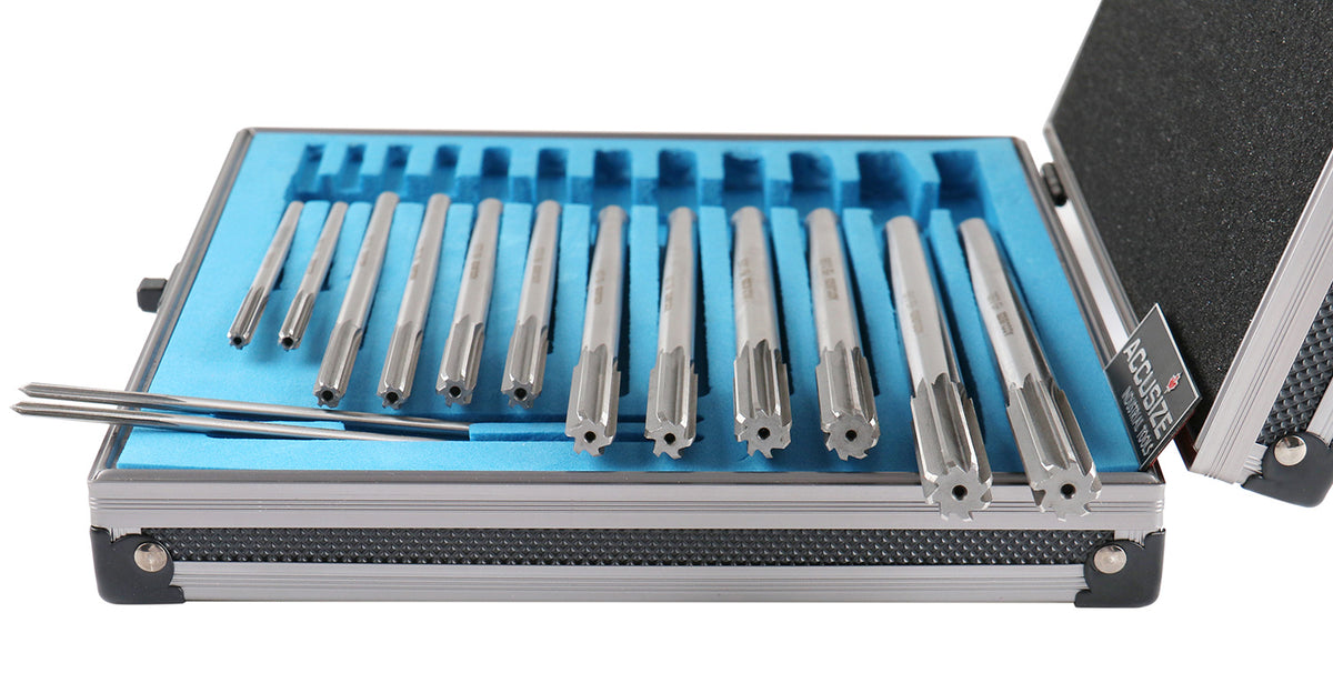 HSS M2 Premium Chucking Reamer Sets, Straight Flute, Straight Shank, Right Hand Cut, ANSI, in Aluminum Case