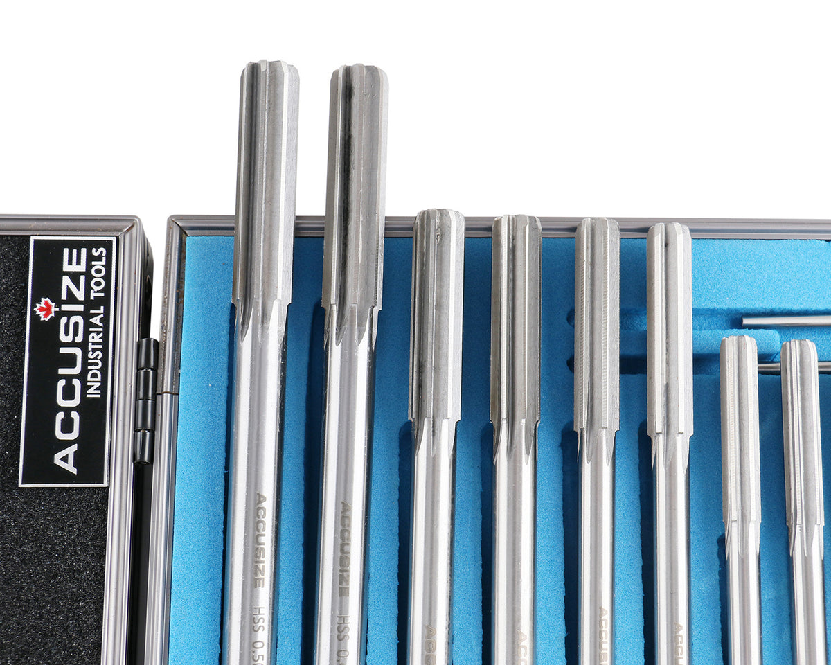 HSS M2 Premium Chucking Reamer Sets, Straight Flute, Straight Shank, Right Hand Cut, ANSI, in Aluminum Case