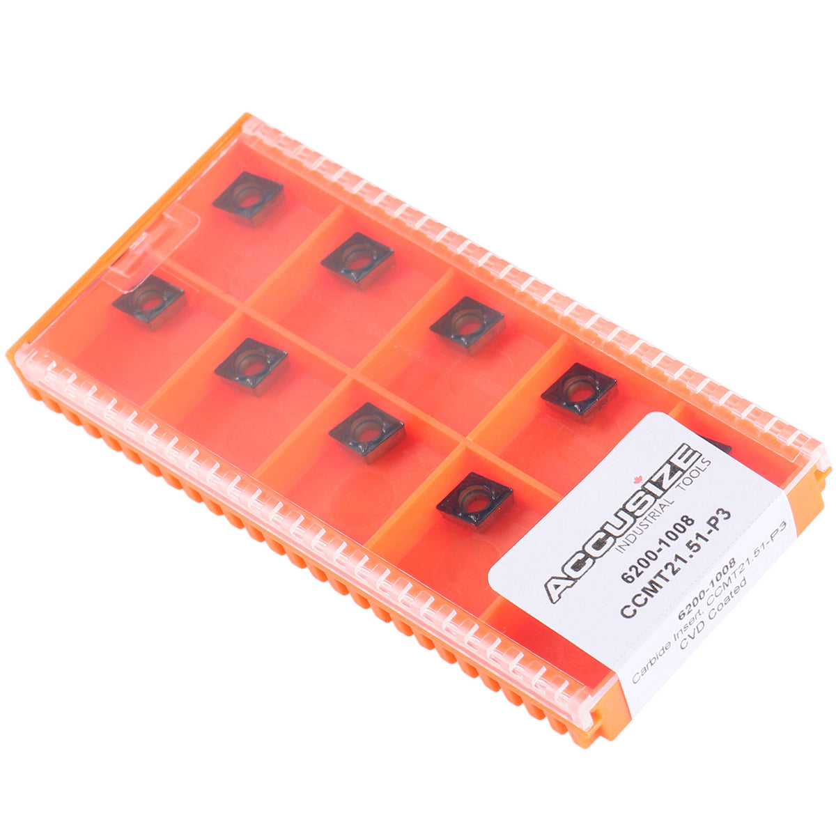 Ccmt21.51-Md Cvd Coated Carbide Inserts, 10 Pcs/Box, Black and Yellow, 6200-1008