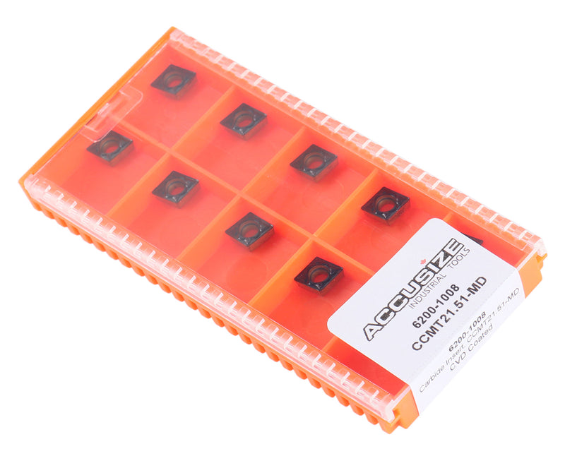 Ccmt21.51-Md Cvd Coated Carbide Inserts, 10 Pcs/Box, Black and Yellow, 6200-1008