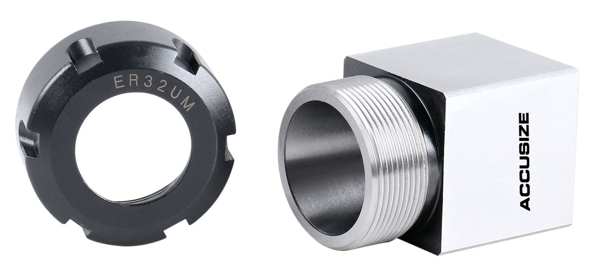 Hardened Square ER-32 Collet Chuck Block for CNC Machine, Slotted ER Nut Included, 6920-3204