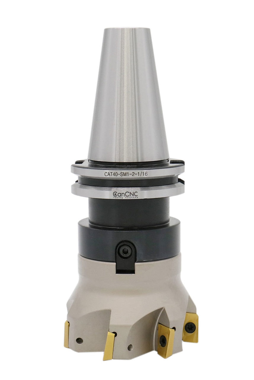 3" Dia.  7 FLute, 90° Square Shoulder Indexable Face Mill with 7pc APKT1604 Inserts Installed with Caterpillar V-Flange CAT-40 Face Mill Holder, #7104-4518