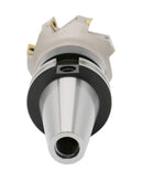 3" Dia.  7 FLute, 90° Square Shoulder Indexable Face Mill with 7pc APKT1604 Inserts Installed with Caterpillar V-Flange CAT-40 Face Mill Holder,