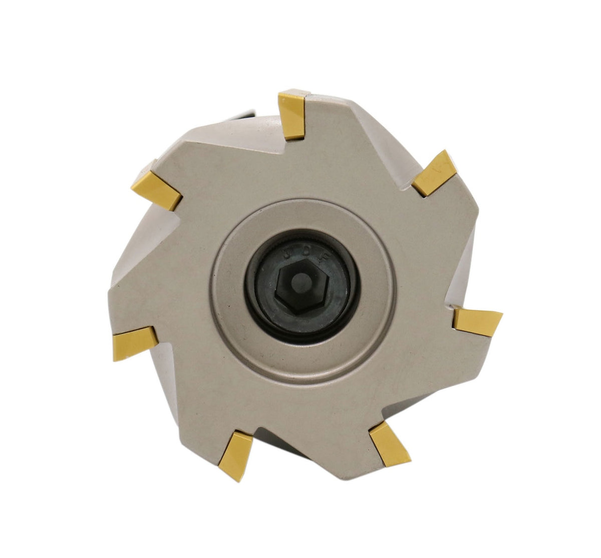 3" Dia.  7 FLute, 90° Square Shoulder Indexable Face Mill with 7pc APKT1604 Inserts Installed with Caterpillar V-Flange CAT-40 Face Mill Holder, #7104-4518