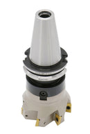 3" Dia.  7 FLute, 90° Square Shoulder Indexable Face Mill with 7pc APKT1604 Inserts Installed with Caterpillar V-Flange CAT-40 Face Mill Holder,