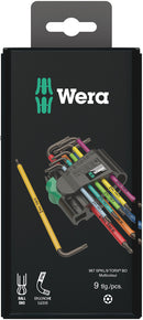 Wera 967/9 TX BO Jeu de clés en L 1 SB Multicolore pour vis TORX® inviolables, BlackLaser, 9 pièces